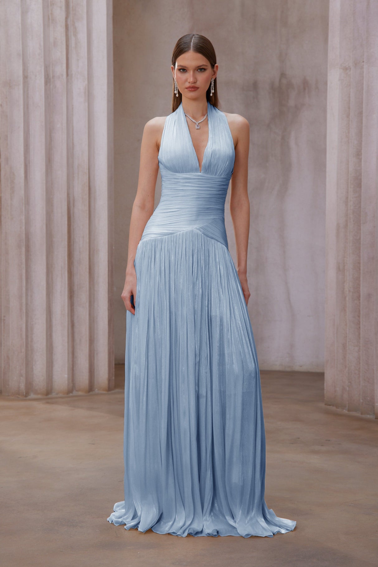 Aurohaya Uranie Blue Gathered Maxi Dress