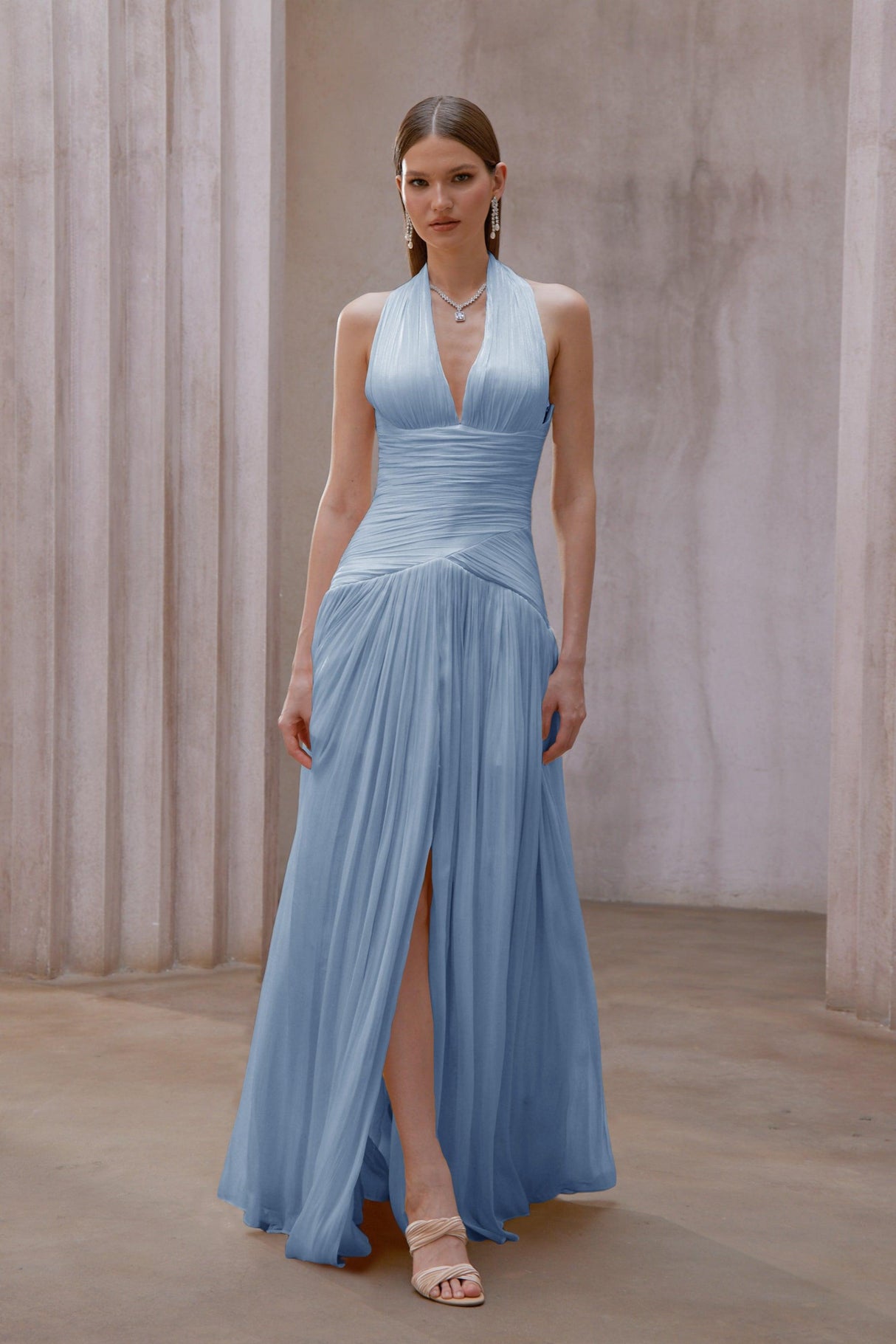 Aurohaya Verdelune Blue Gathered Maxi Dress
