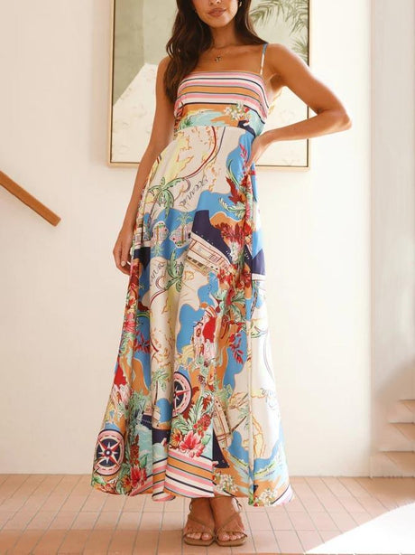 Aurohaya Unique Geographic Floral Print Midi Dress