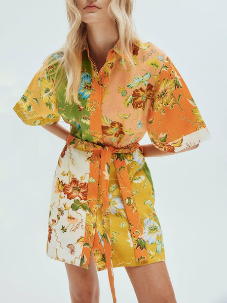 Aurohaya Unique contrasting floral print mini dress