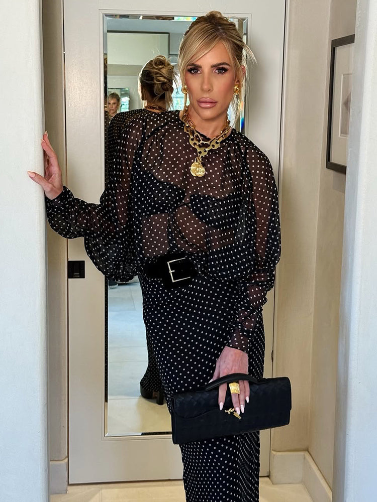 Aurohaya Clara Polka Dot Sheer Maxi Dress