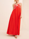 Aurohaya Exquisite Unique Fashion Fish-Shaped Top Suspender Midi Dress Red
