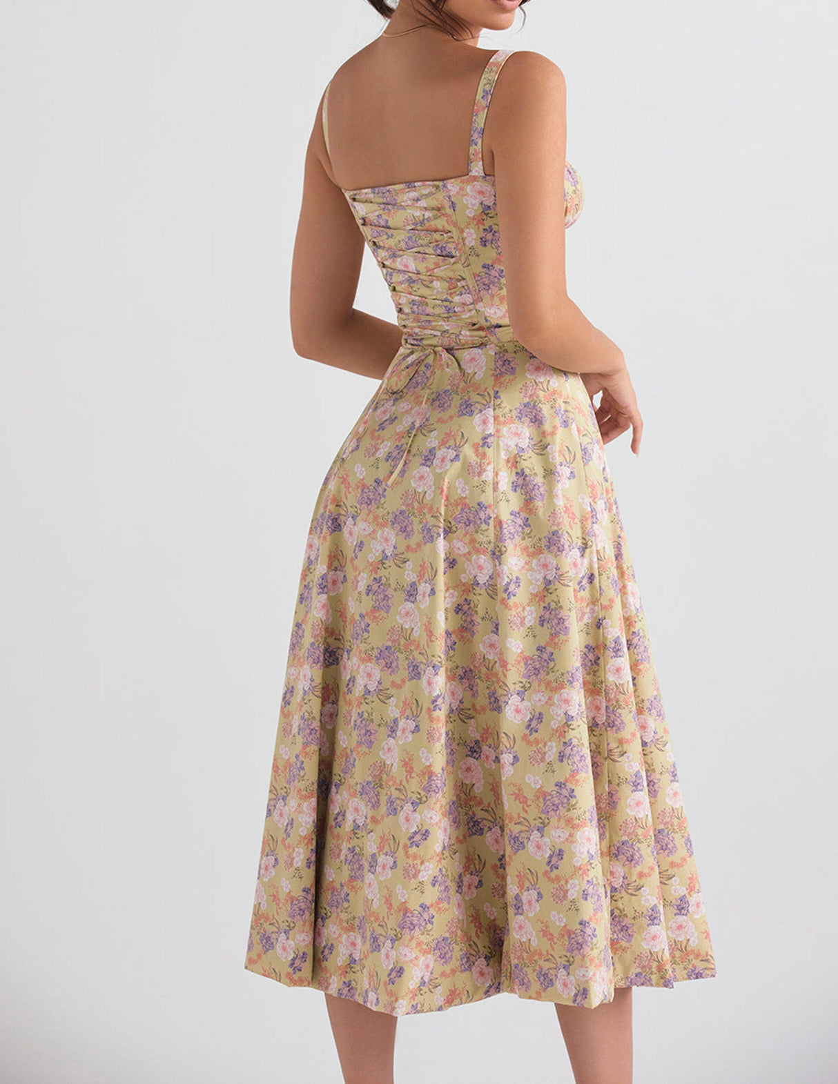 Aurohaya Rose Print Herringbone Slip Dress