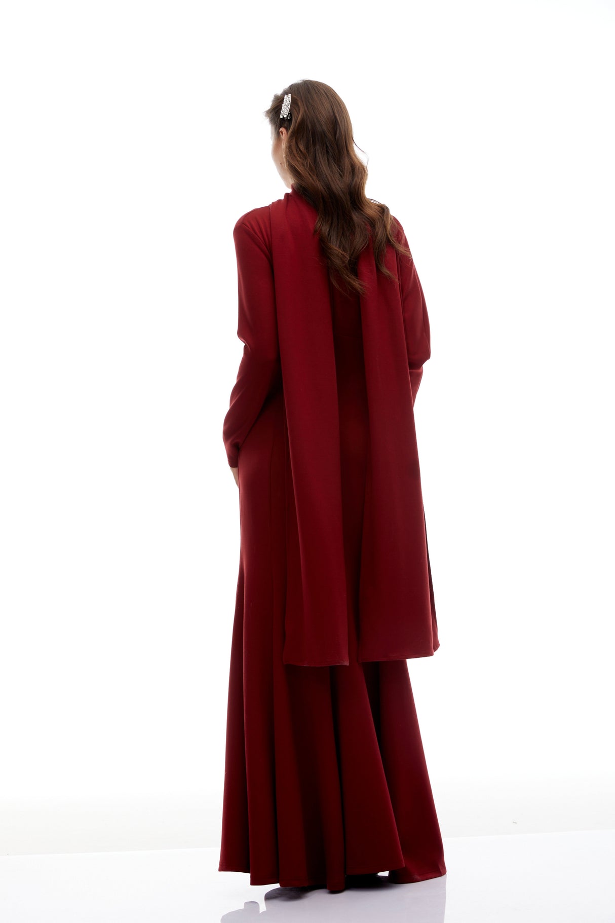 Aurohaya Margot Red Scarf Design Ruched Maxi Gown