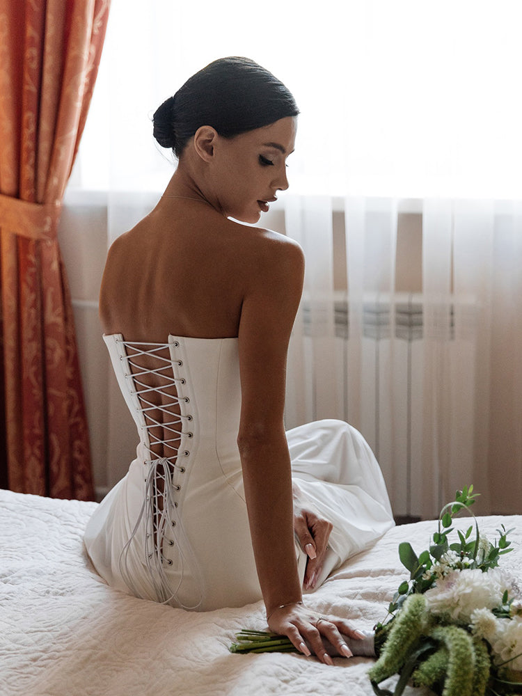 Aurohaya Gaëlle Strapless Satin Maxi Dress