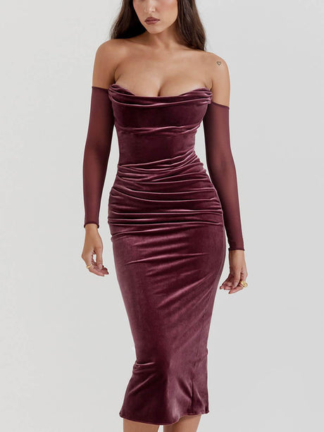 Aurohaya Strapless Midi Dress Brick Red