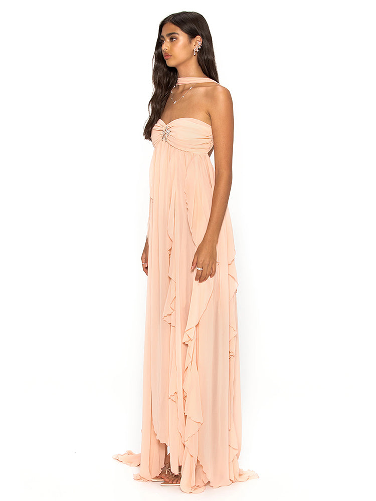 Aurohaya Éléna Halter Backless Maxi Dress