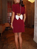 Elegant Sweet Moment Slit Short Sleeve Backless Bow Mini Dress