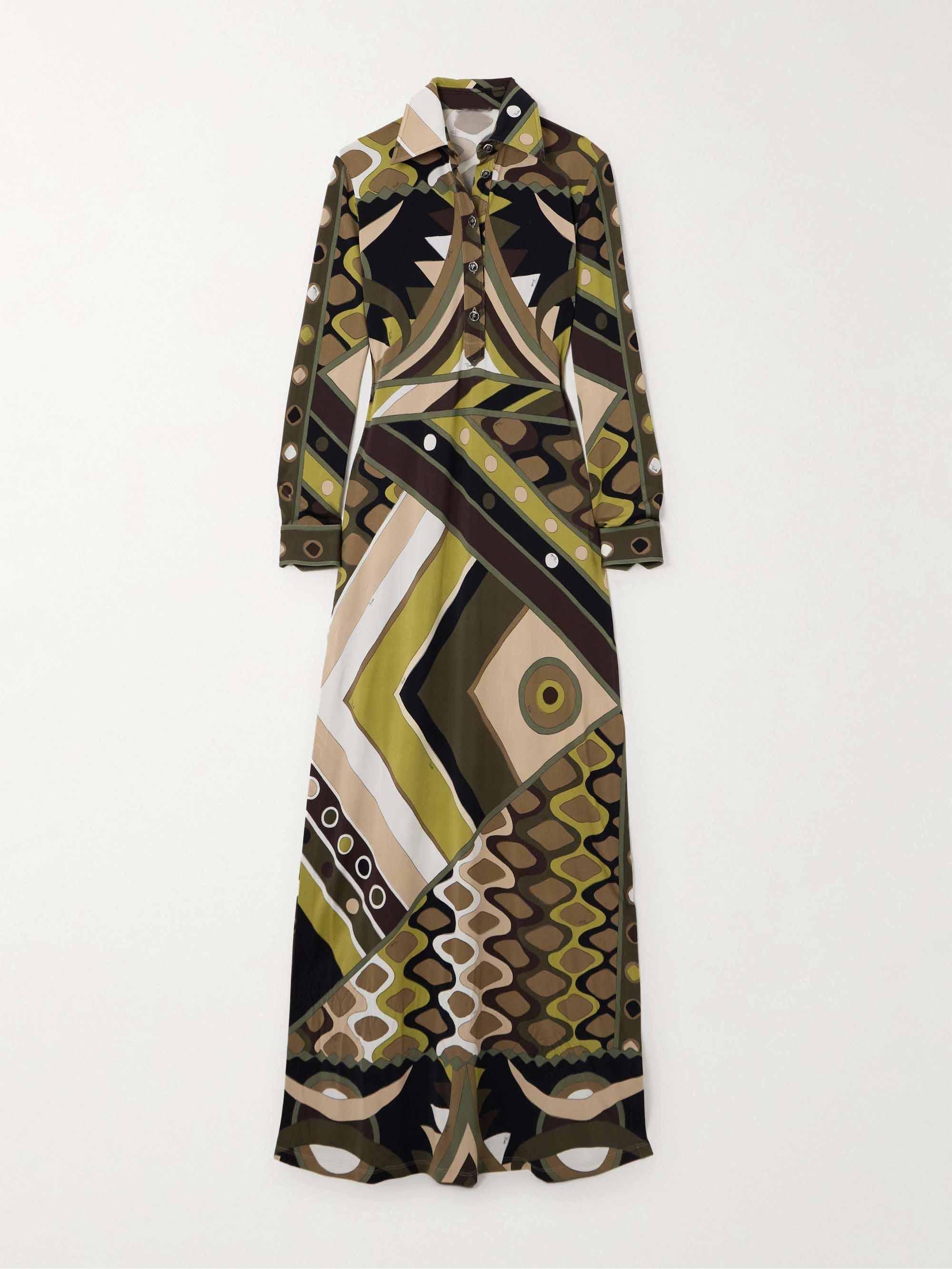 Aurohaya Retro Personality Abstract Print Long Sleeve Maxi Dress