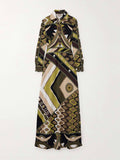 Aurohaya Retro Personality Abstract Print Long Sleeve Maxi Dress