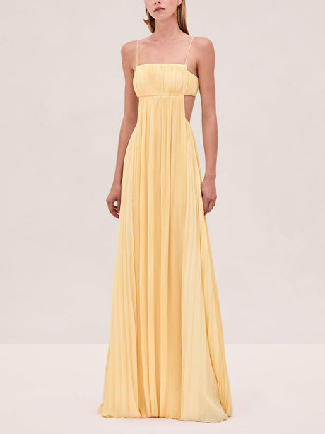 Aurohaya Elegant Pleated Cutout Flowy Party Maxi Dress