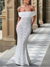 Aurohaya Elegant Sexy Floral Lace Fishtail Maxi Dress White