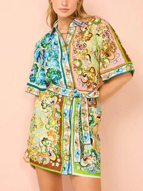 Aurohaya Special Satin Print Mini Dress Multi-Color