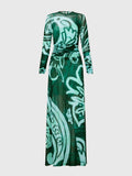 Aurohaya Unique Abstract Eye-catching Print Stretch Mesh Maxi Dress