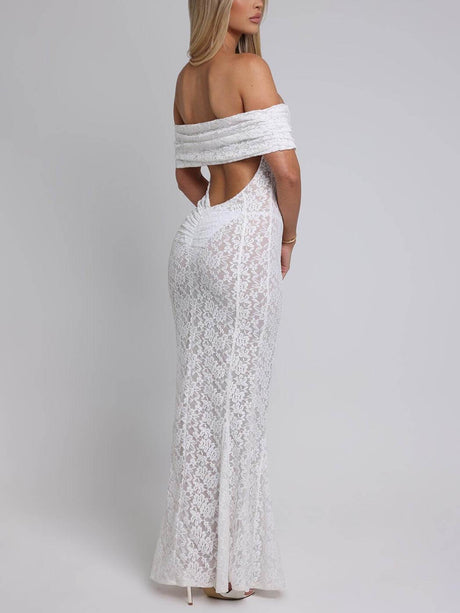 Aurohaya Elegant Sexy Floral Lace Fishtail Maxi Dress