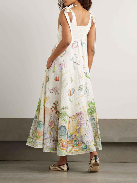 Aurohaya Exquisite Fantasy Floral Print Lace-up Maxi Dress