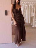 Elegant Metal Cutout Textured Pleated Maxi Dress