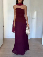 Aurohaya Elegant Strapless Pleated Maxi Dress Dark Red