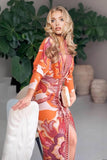 Elegant Floral Print Sexy V-Neck Long Sleeve Slit Dress