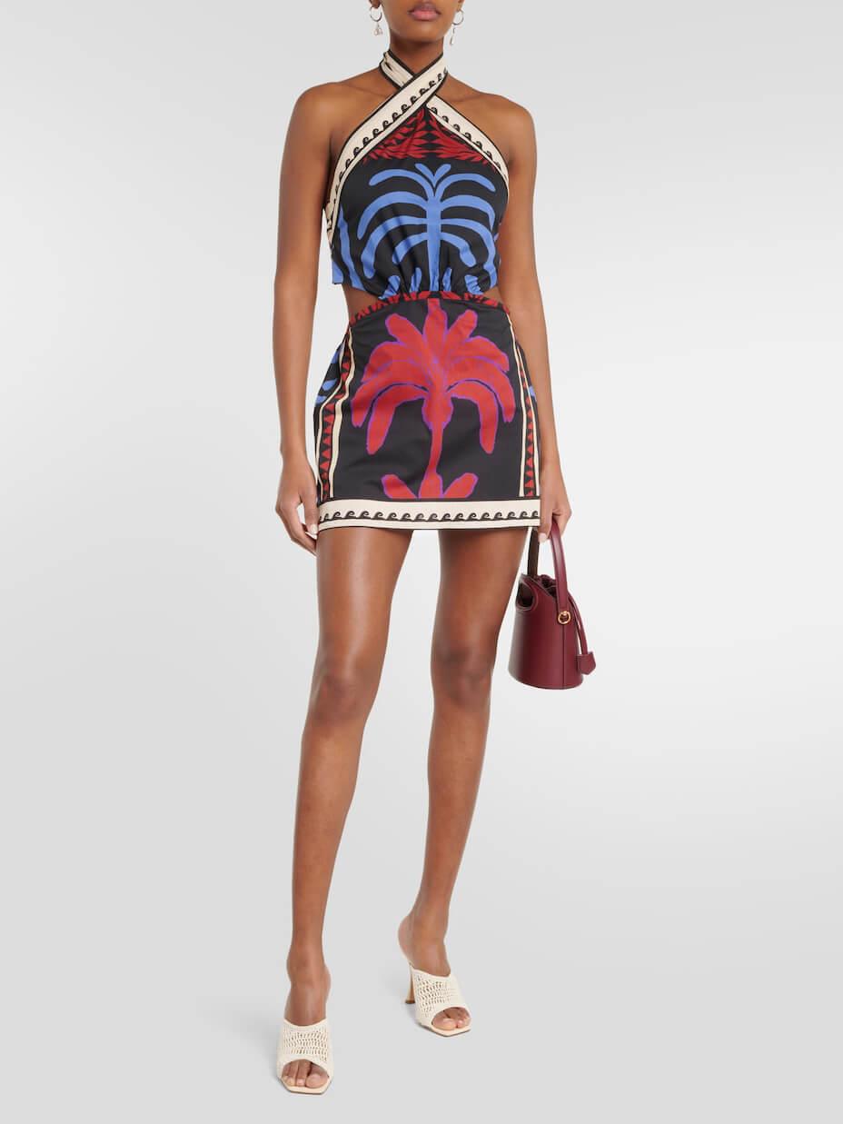 Aurohaya Unique Summer Print Halter Neck Mini Dress