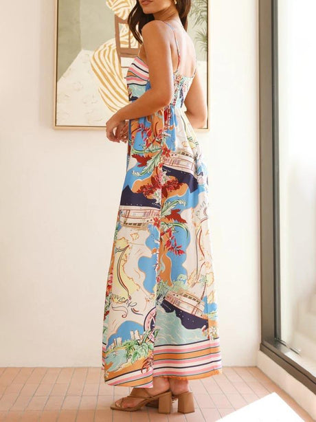 Aurohaya Unique Geographic Floral Print Midi Dress