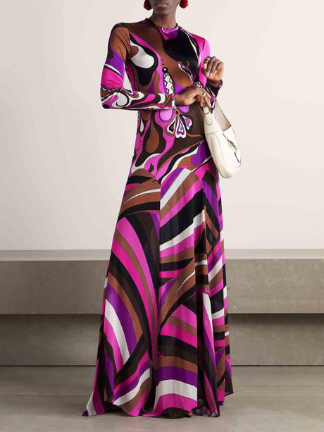 Aurohaya Delicate Abstract Orchid Floral Print Maxi Dress Purple
