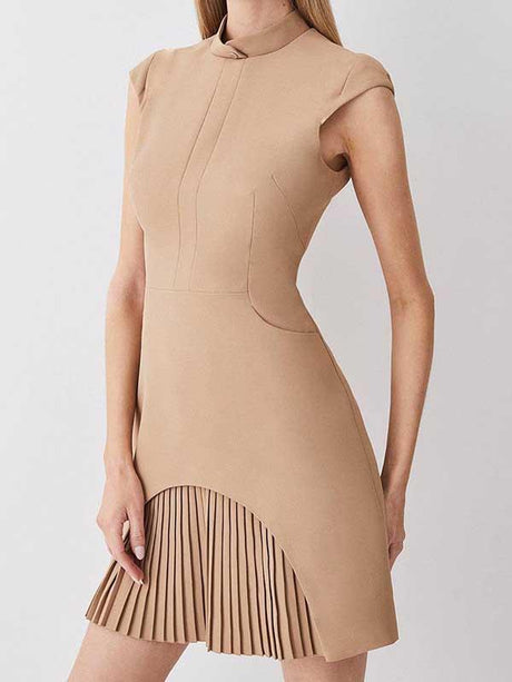 Aurohaya Elegant Cap Sleeve Pleated Mini Dress
