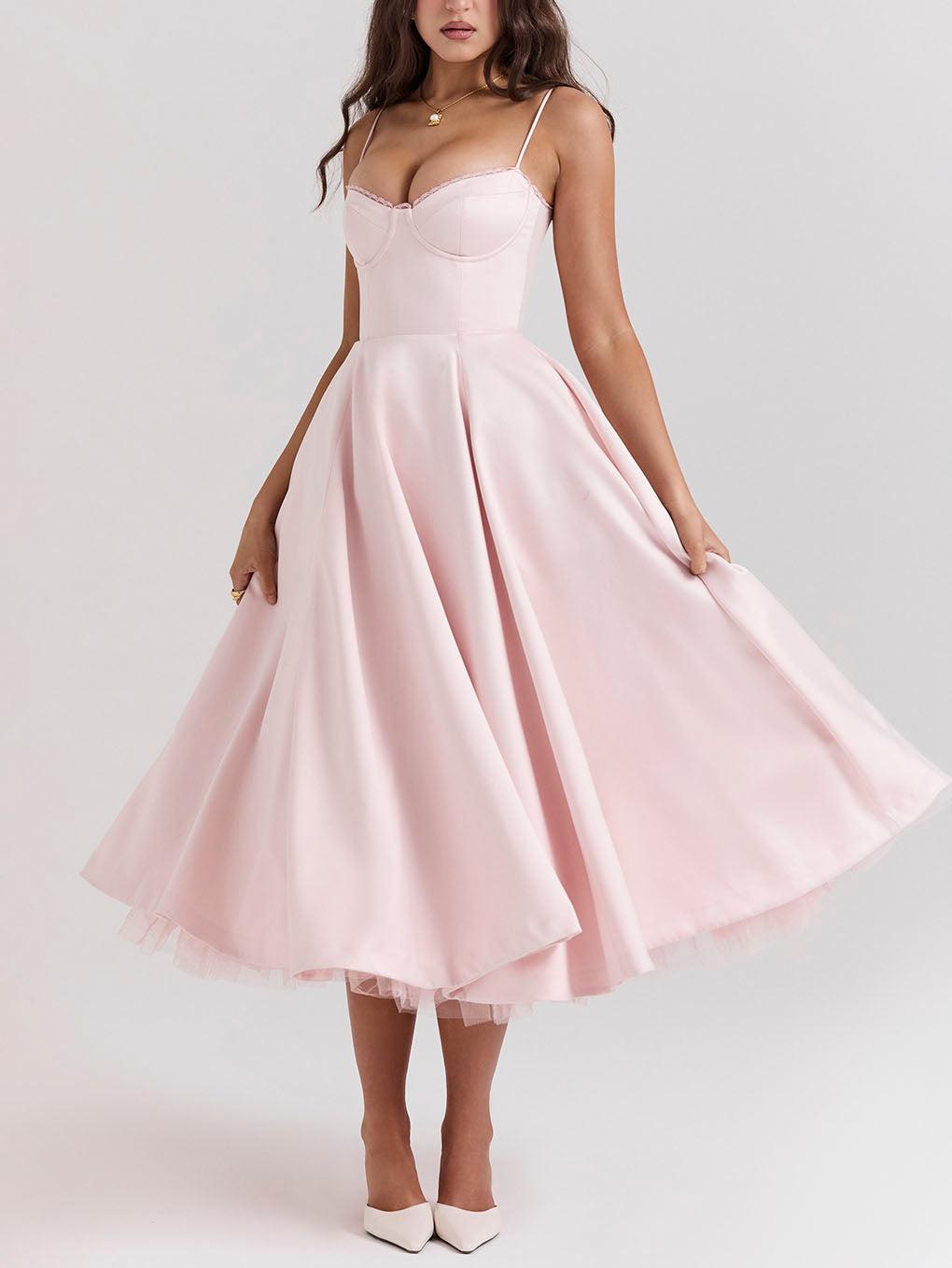 Aurohaya Sexy slim fit waist Midi Dresses Pink