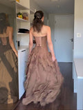 Tube Top Multi-layer Ruffled Side Slit Maxi Dress