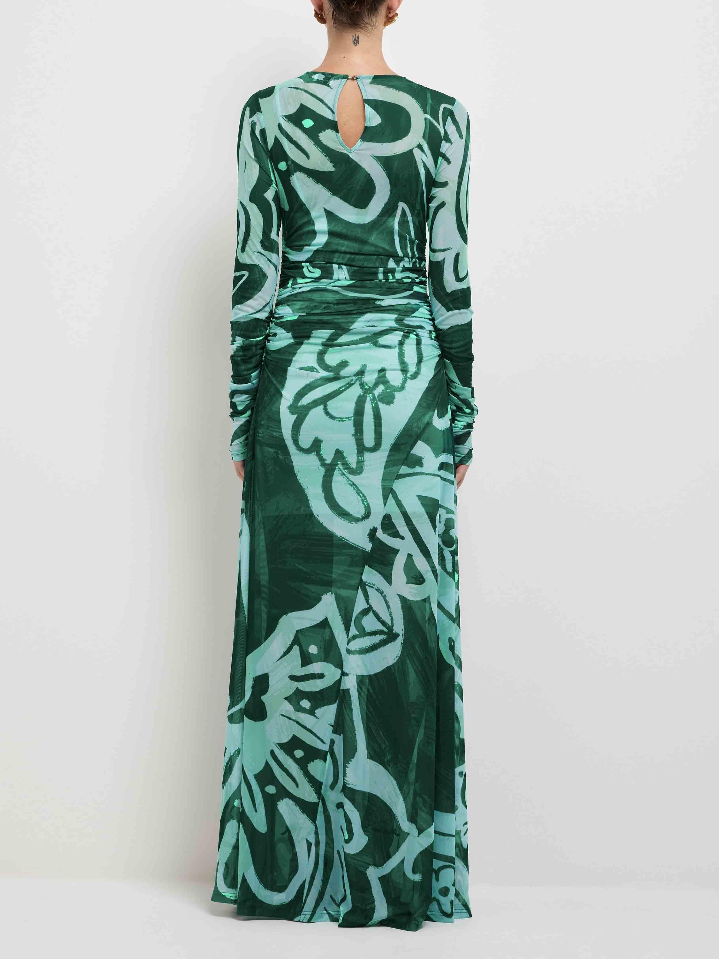Aurohaya Unique Abstract Eye-catching Print Stretch Mesh Maxi Dress