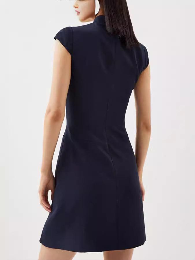 Aurohaya Elegant Cap Sleeve Pleated Mini Dress