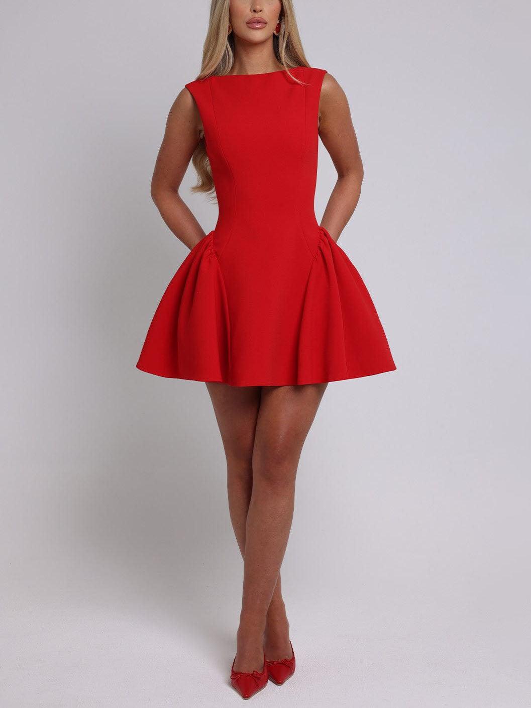 Aurohaya Elegant Open Back Gathered Mini Dress