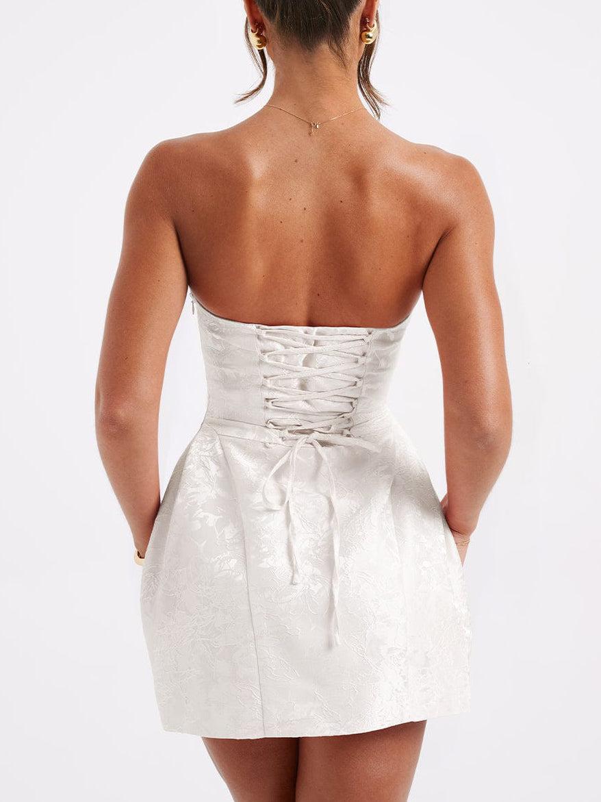 Aurohaya Jacquard Suspender Slim Fit A-Hem Mini Dress