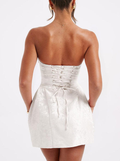 Aurohaya Jacquard Suspender Slim Fit A-Hem Mini Dress