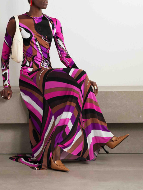Aurohaya Delicate Abstract Orchid Floral Print Maxi Dress