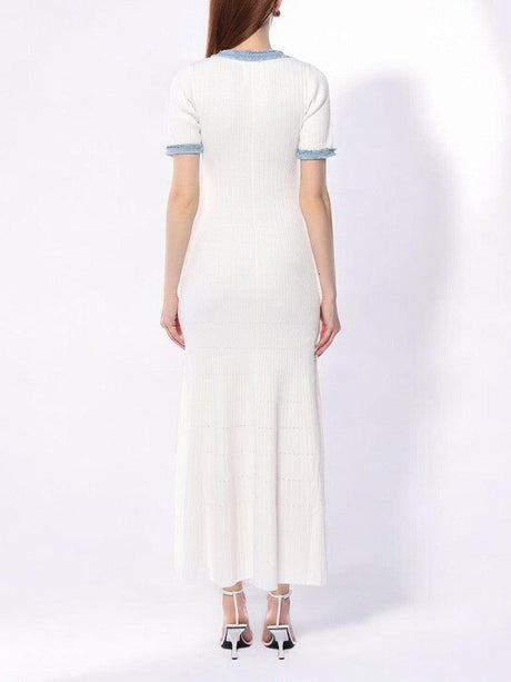 Aurohaya Fashion Denim Patchwork Knitted Tight Maxi Dress
