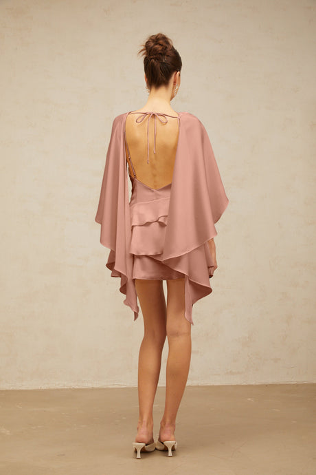 Aurohaya Lyna shawl-panel ruffled satin mini dress in Pink