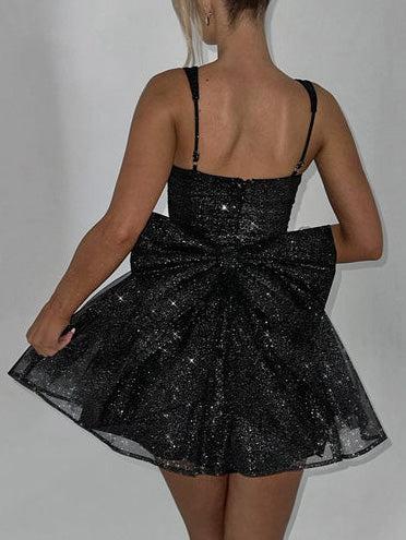 Aurohaya Elegant Pleated Bow Mini Dress