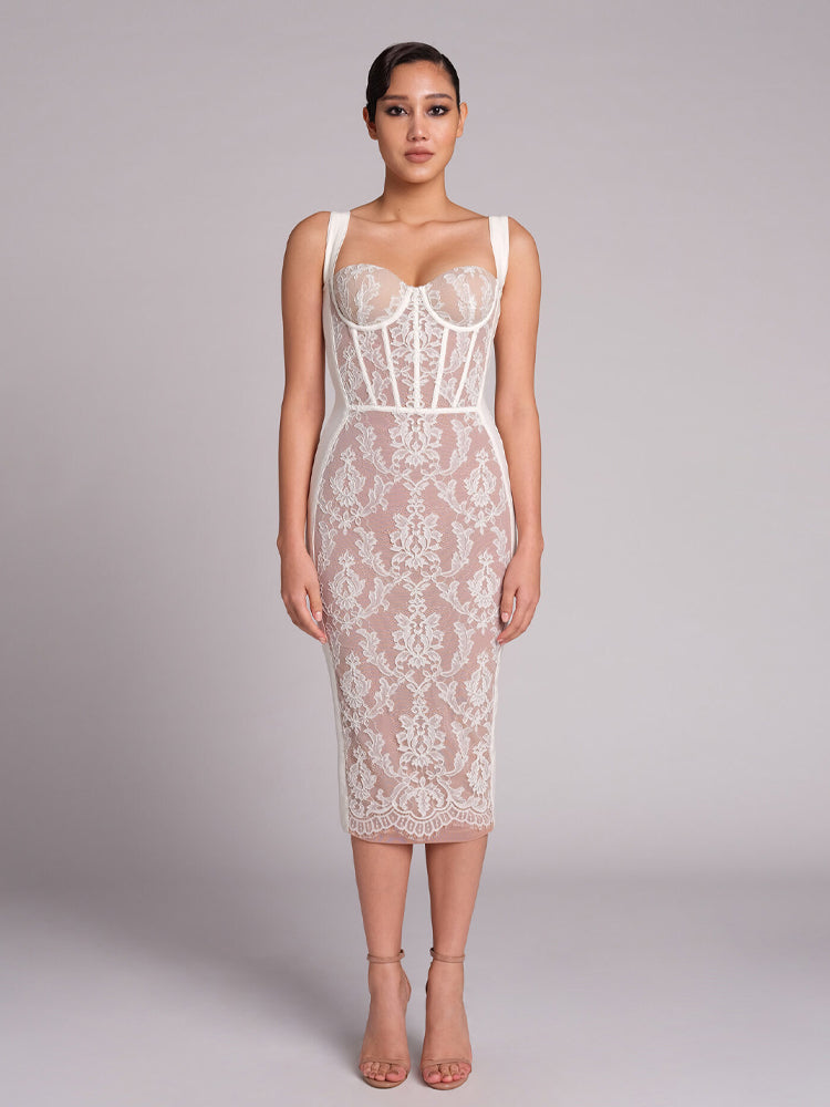 Aurohaya Thalia Lace Corset Midi Dress