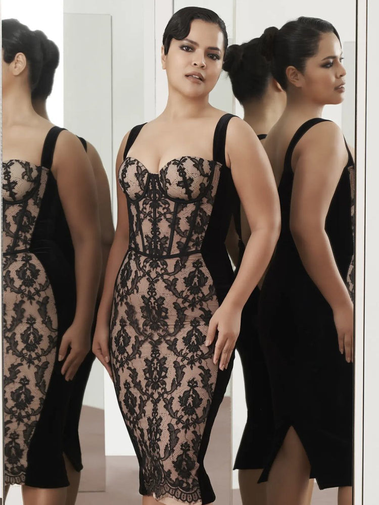 Aurohaya Thalia Lace Corset Midi Dress