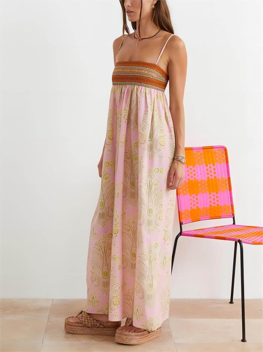 Aurohaya Bosnian Folk Floral Thin Strap Midi Dress