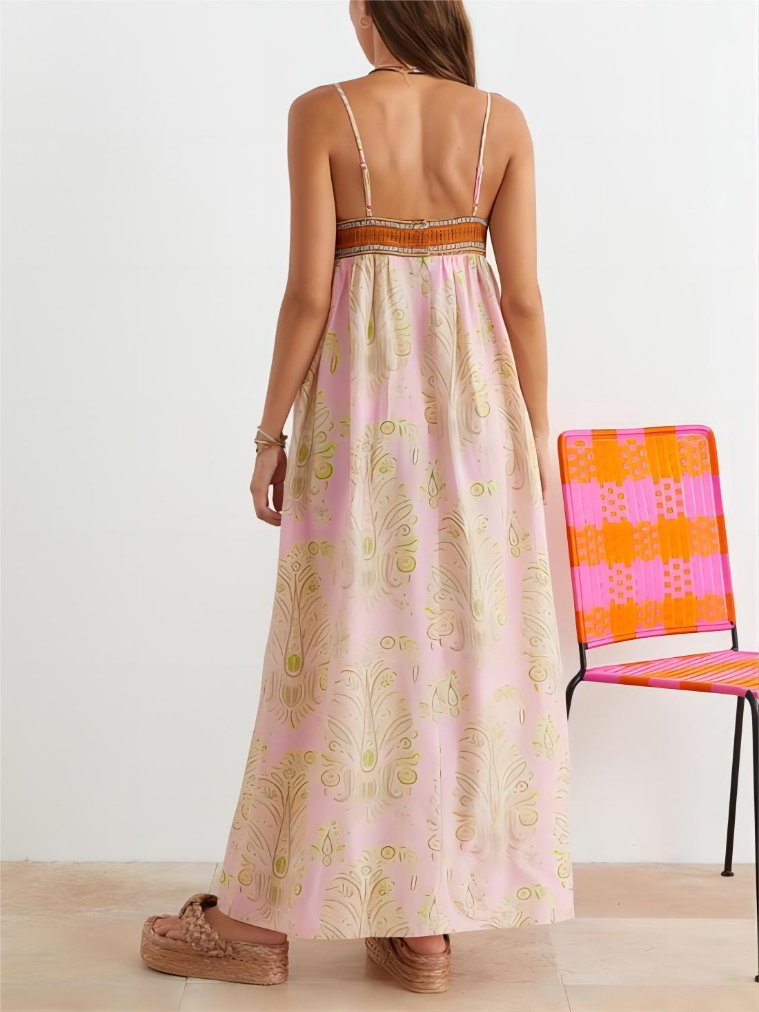 Aurohaya Bosnian Folk Floral Thin Strap Midi Dress