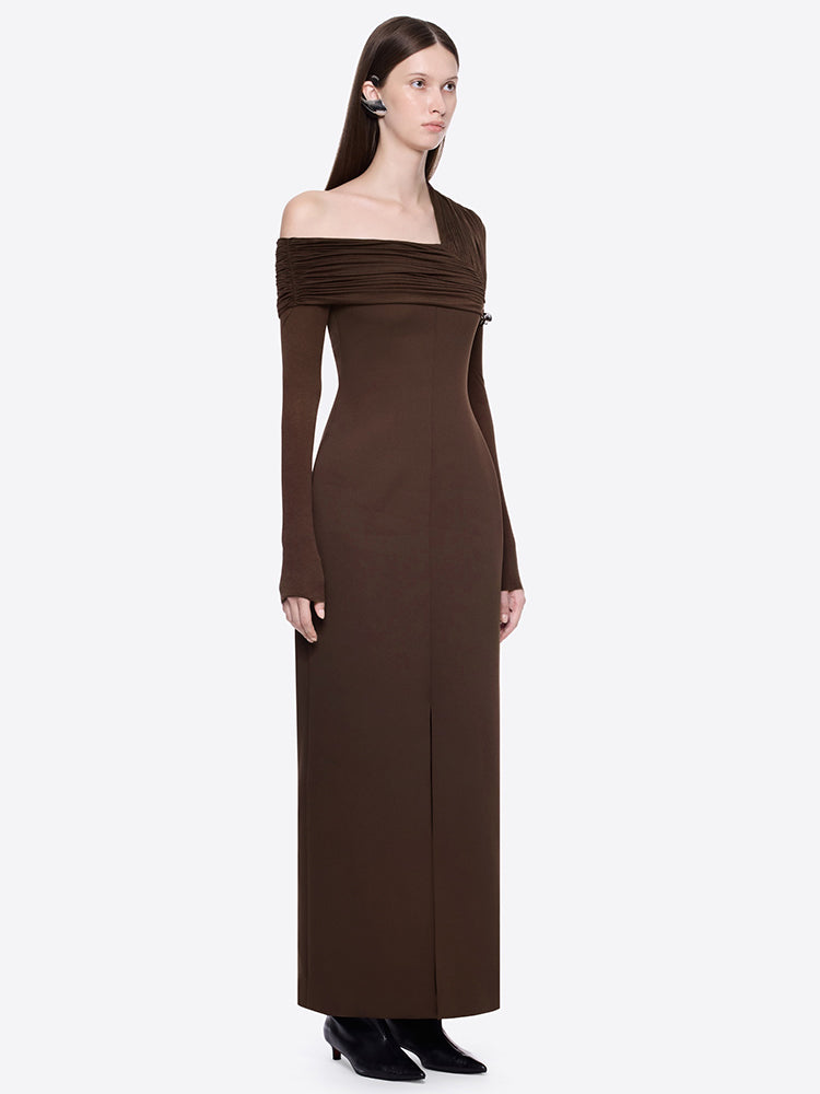 Aurohaya Isabella Asymmetrical One Shoulder Ruched Maxi Dress