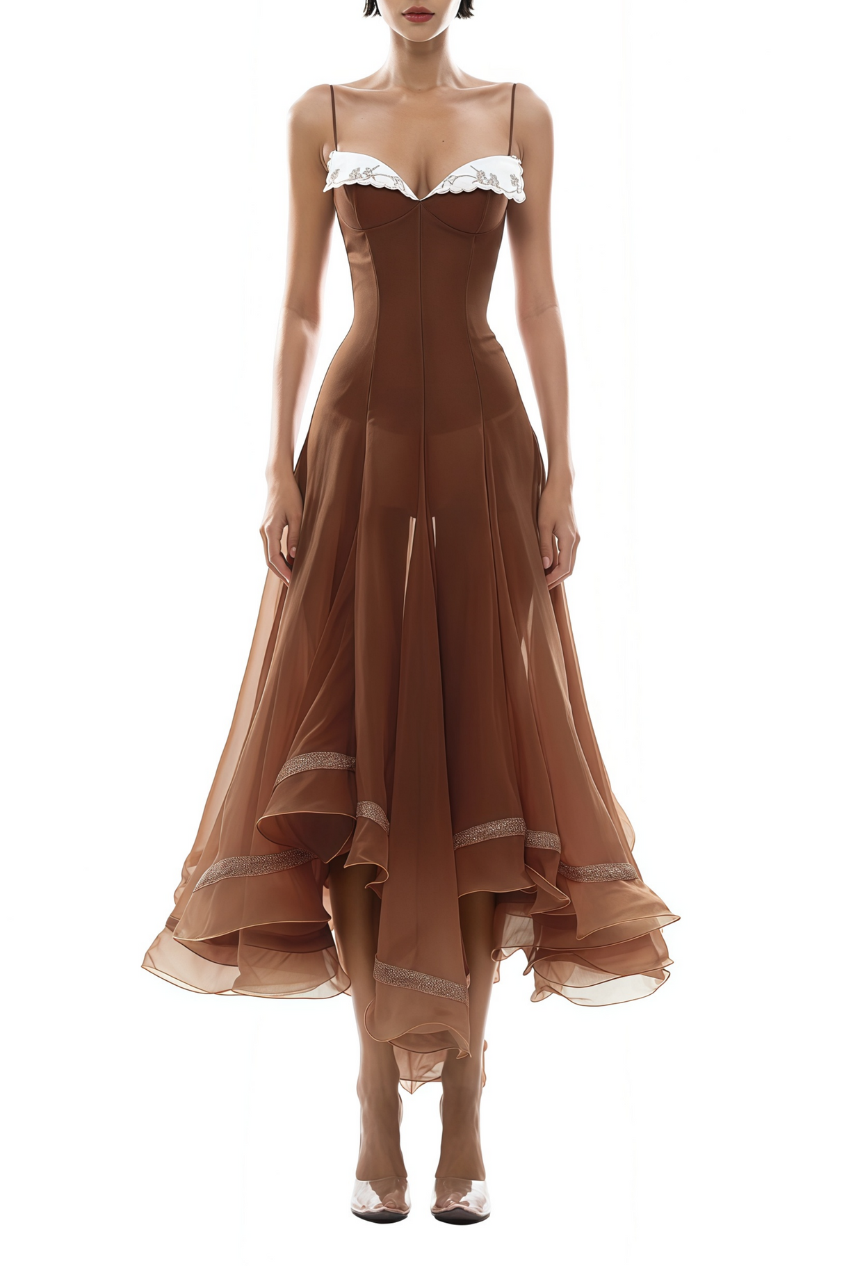 Aurohaya Nuria Rust Brown Asymmetrical Midi Dress