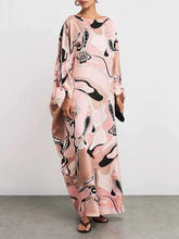 Aurohaya Retro Abstract Floral Print Maxi Dress Pink