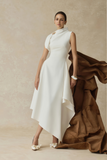 Alix White Asymmetrical Flared Midi Dress
