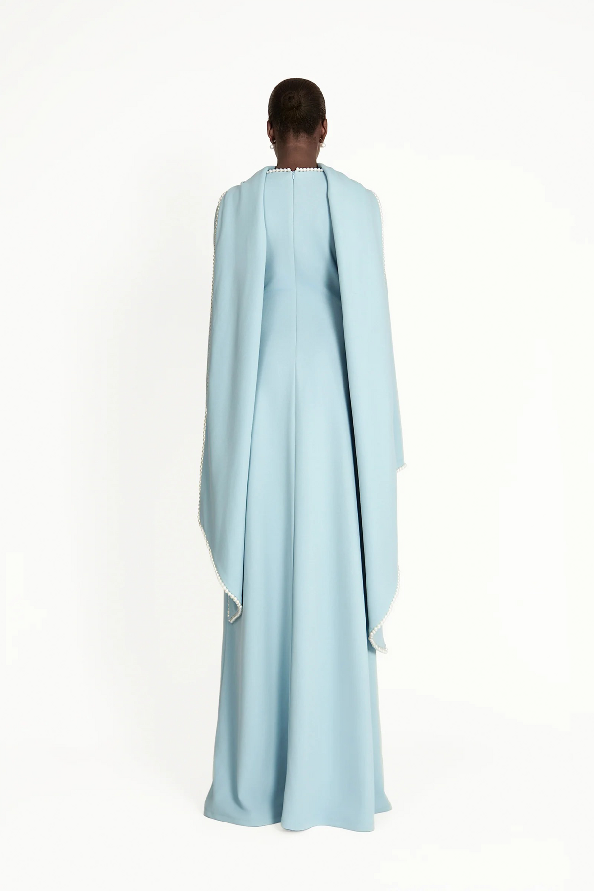 Aurohaya Piroska Blue Pearl Trim Shawl Detail Maxi Dress
