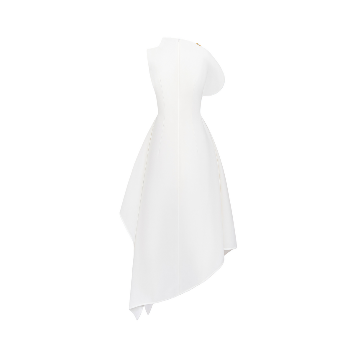 Aurohaya Alix White Asymmetrical Flared Midi Dress