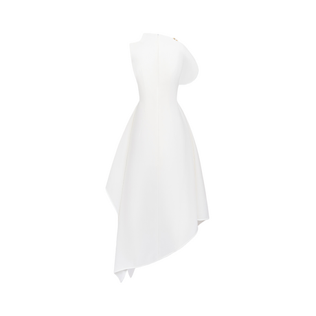 Aurohaya Alix White Asymmetrical Flared Midi Dress