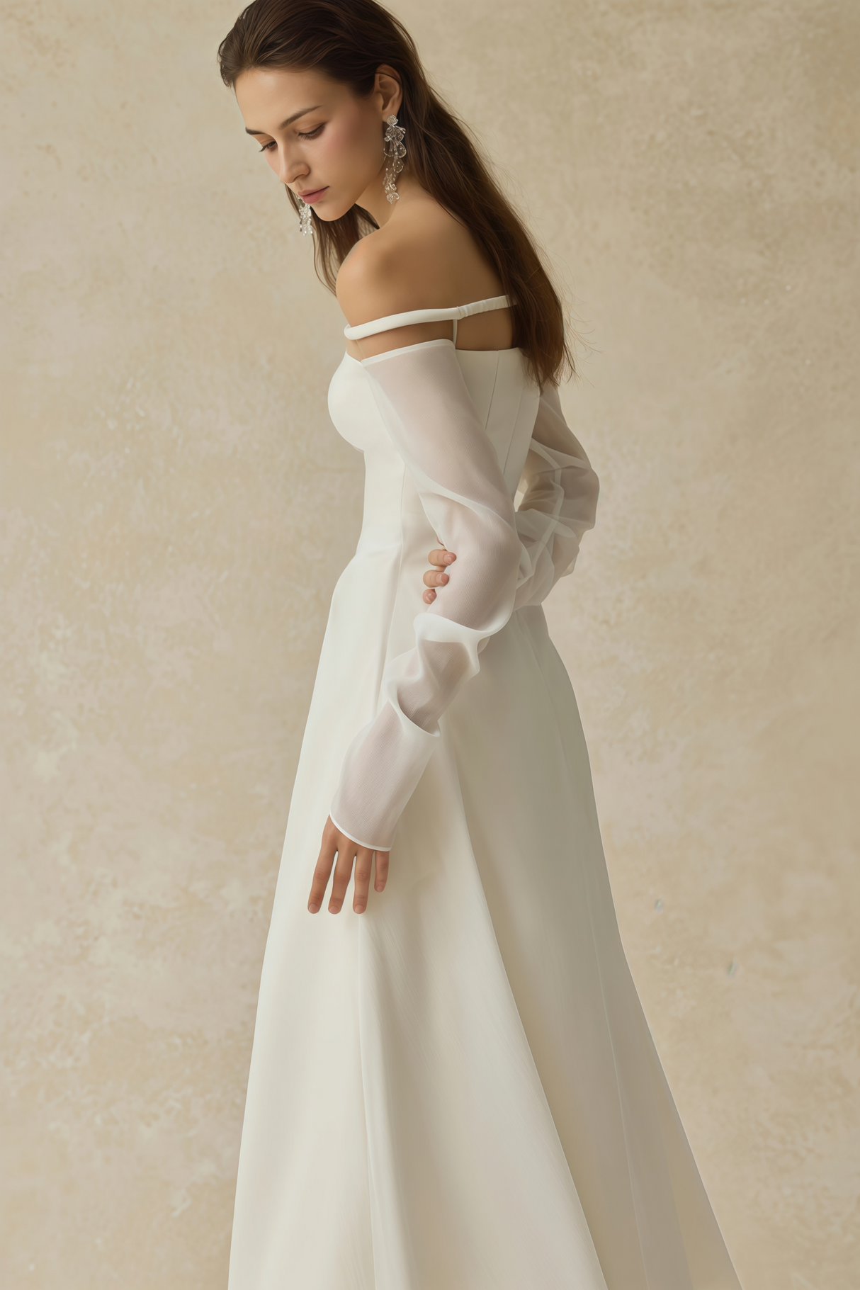 Aurohaya Gelsomina White Gathered Crepe Midi Dress